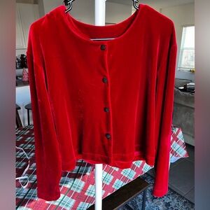 Red Velvet Button-Up Cardigan Jacket size Medium